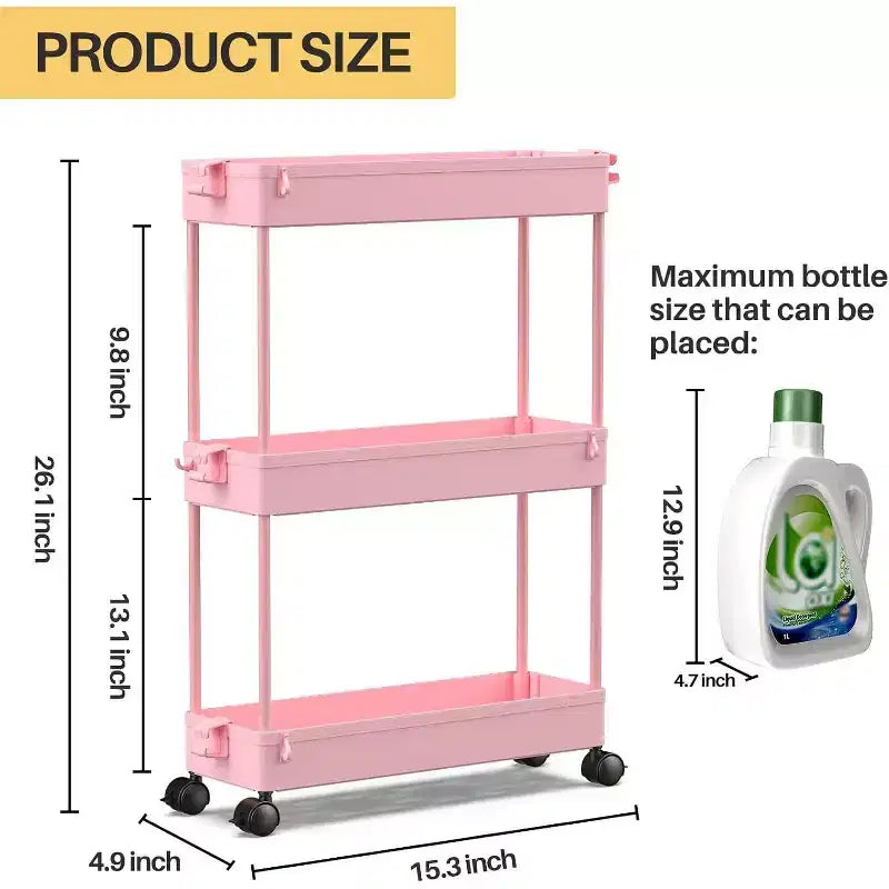 Carrello Portaoggetti Stretto a 3 Ripiani - Organizer Mobile Multi-Funzionale per Bagno, Cucina