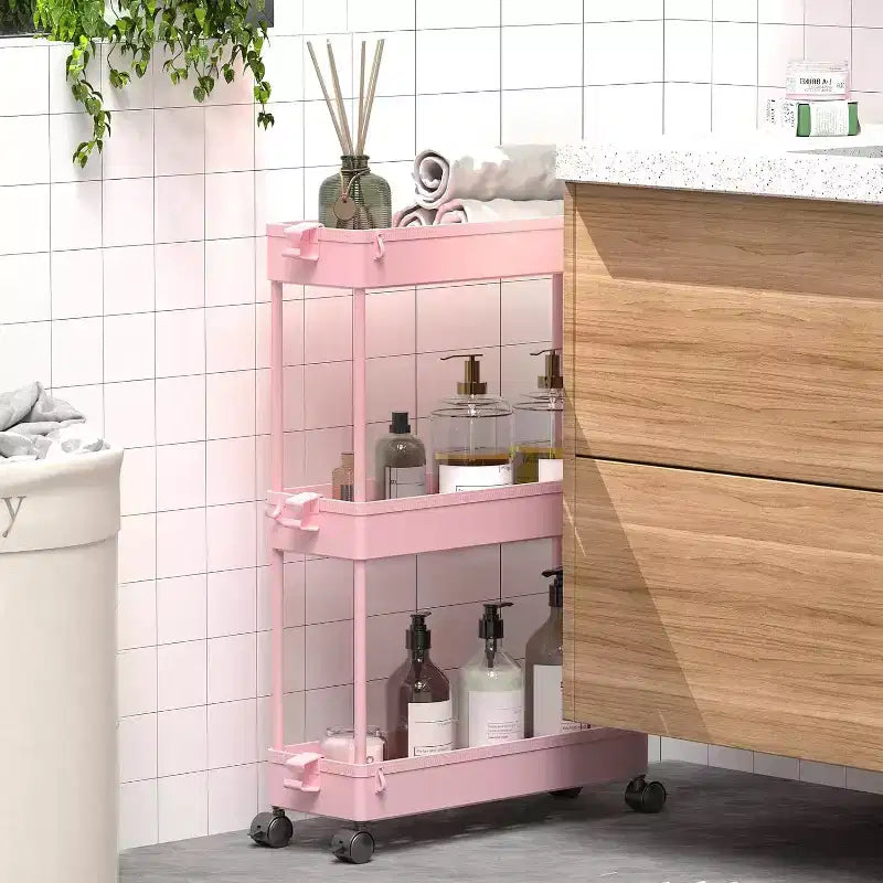 Carrello Portaoggetti Stretto a 3 Ripiani - Organizer Mobile Multi-Funzionale per Bagno, Cucina