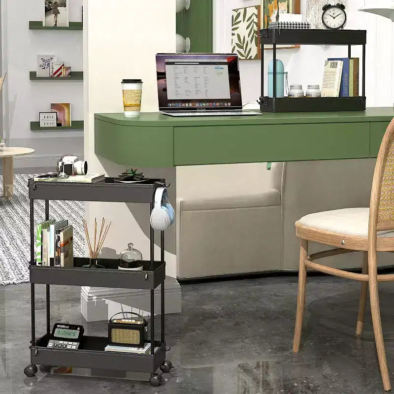 Carrello Portaoggetti Stretto a 3 Ripiani - Organizer Mobile Multi-Funzionale per Bagno, Cucina