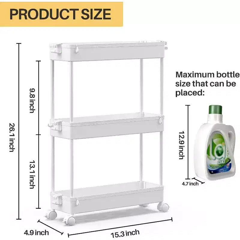Carrello Portaoggetti Stretto a 3 Ripiani - Organizer Mobile Multi-Funzionale per Bagno, Cucina
