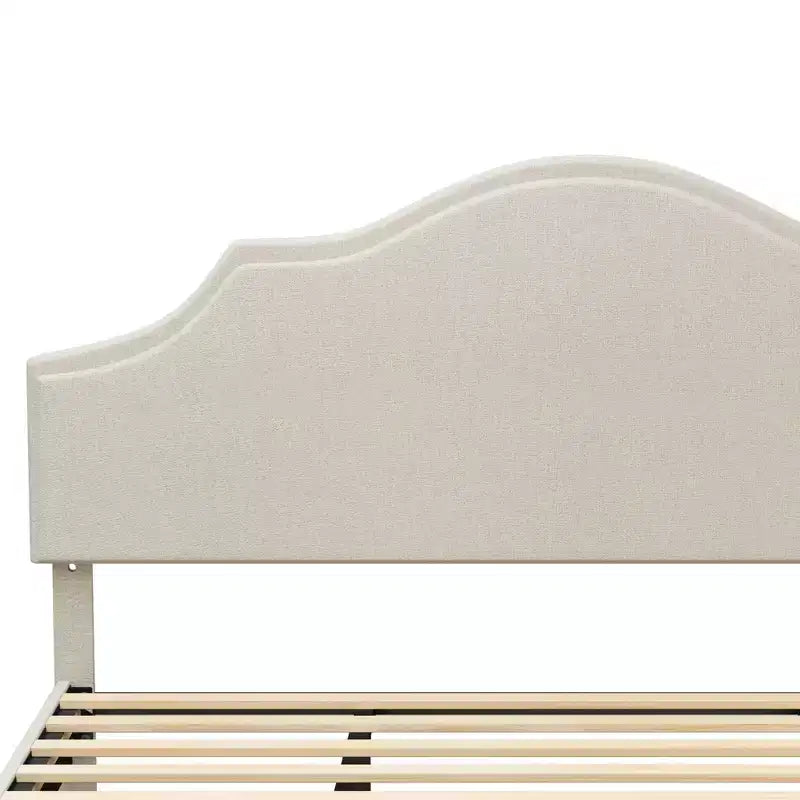 Letto a piattaforma imbottito Queen/King Size con testiera regolabile, rivestimento in tessuto di lino, non richiede rete, beige