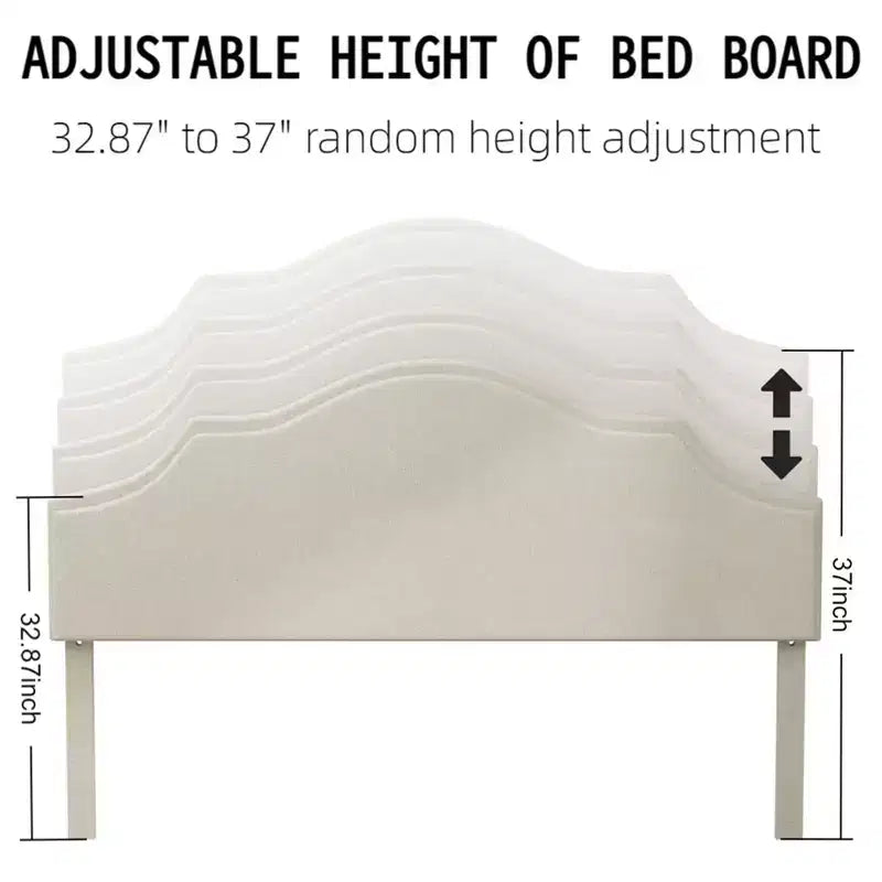 Letto a piattaforma imbottito Queen/King Size con testiera regolabile, rivestimento in tessuto di lino, non richiede rete, beige