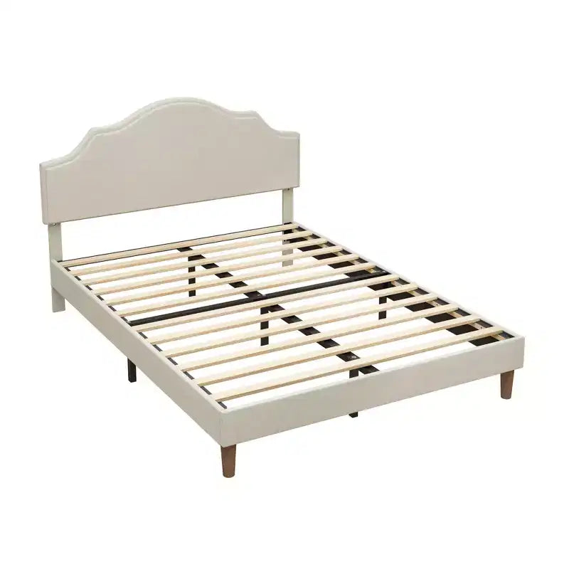 Letto a piattaforma imbottito Queen/King Size con testiera regolabile, rivestimento in tessuto di lino, non richiede rete, beige
