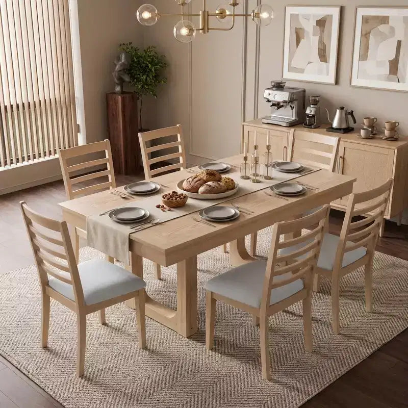 Merax 7-Piece Extendable Dining Table Set with 6 Upholstered Seat Chairs