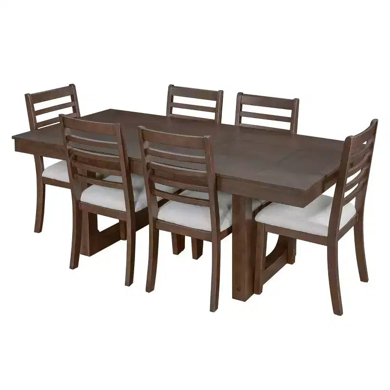 Merax 7-Piece Extendable Dining Table Set with 6 Upholstered Seat Chairs