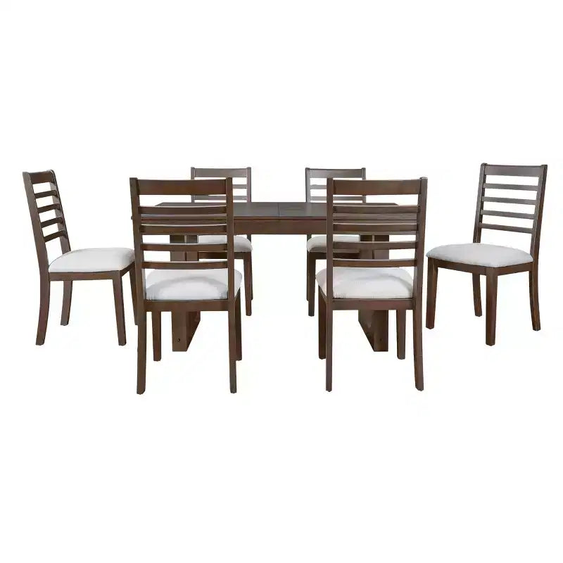 Merax 7-Piece Extendable Dining Table Set with 6 Upholstered Seat Chairs