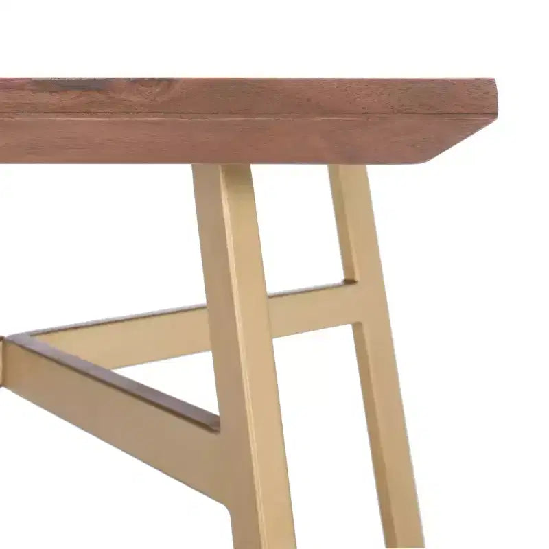 Tavolo da Pranzo Rettangolare Noce/Oro - Piano in Legno di Acacia, Base a Cavalletto in Ottone, 2 Posti a Sedere