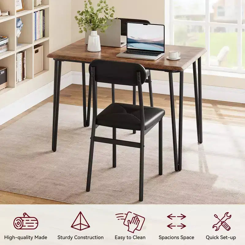 Dining Table Set for 4, Small Square Kitchen Table and 4 Upholstered Chairs, 5 Piece Modern Wooden Table with 4 Chairs