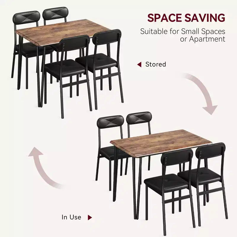 Dining Table Set for 4, Small Square Kitchen Table and 4 Upholstered Chairs, 5 Piece Modern Wooden Table with 4 Chairs