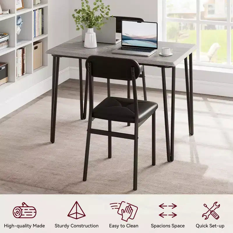 Dining Table Set for 4, Small Square Kitchen Table and 4 Upholstered Chairs, 5 Piece Modern Wooden Table with 4 Chairs