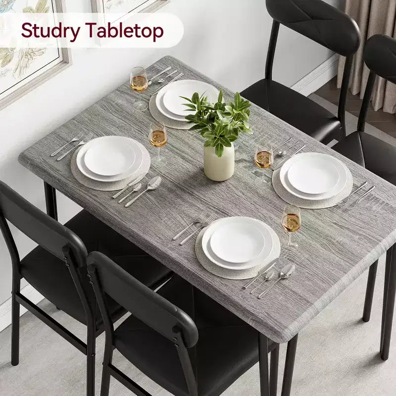 Dining Table Set for 4, Small Square Kitchen Table and 4 Upholstered Chairs, 5 Piece Modern Wooden Table with 4 Chairs
