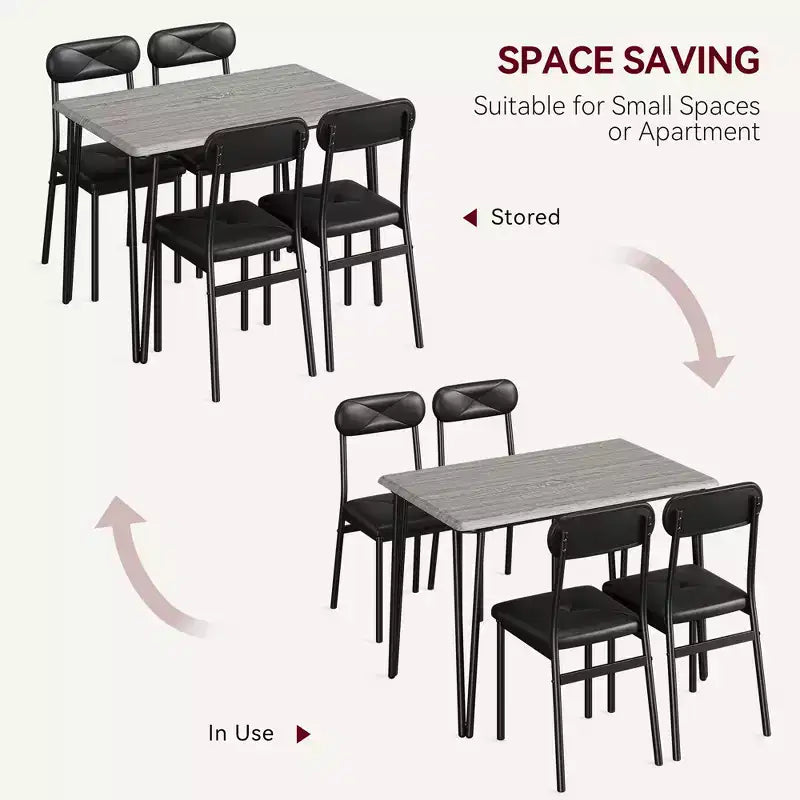 Dining Table Set for 4, Small Square Kitchen Table and 4 Upholstered Chairs, 5 Piece Modern Wooden Table with 4 Chairs