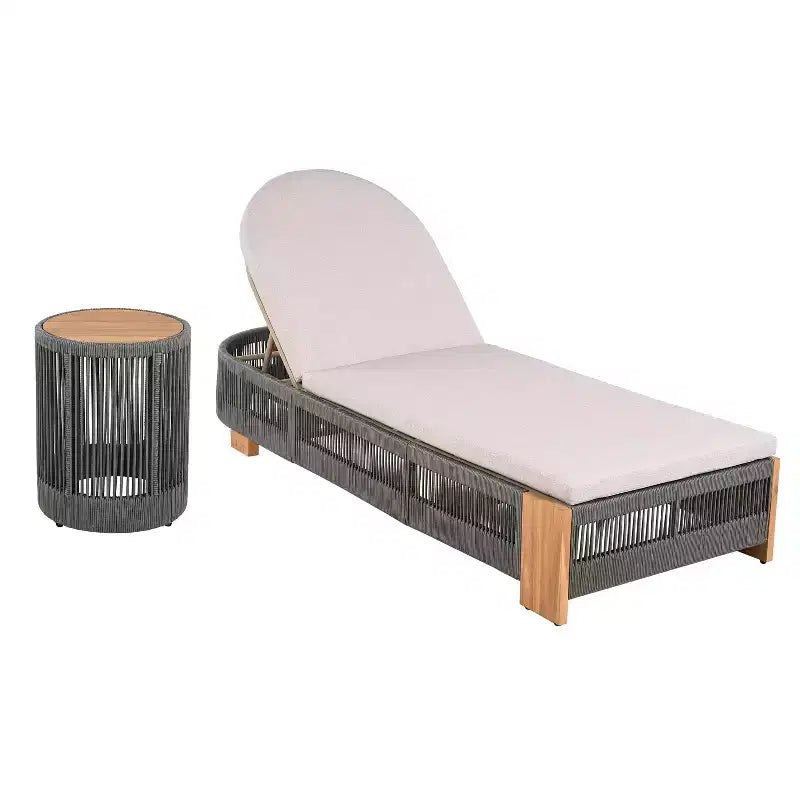 Christopher Knight Home Lariya 2 Piece Outdoor Acacia Wood and Rope Chaise Lounge Chat Set with Cushions and Side Table
