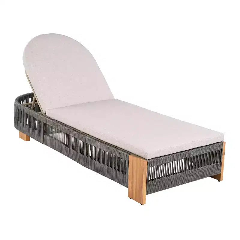 Christopher Knight Home Lariya 2 Piece Outdoor Acacia Wood and Rope Chaise Lounge Chat Set with Cushions and Side Table