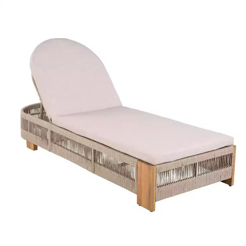 Christopher Knight Home Lariya 2 Piece Outdoor Acacia Wood and Rope Chaise Lounge Chat Set with Cushions and Side Table