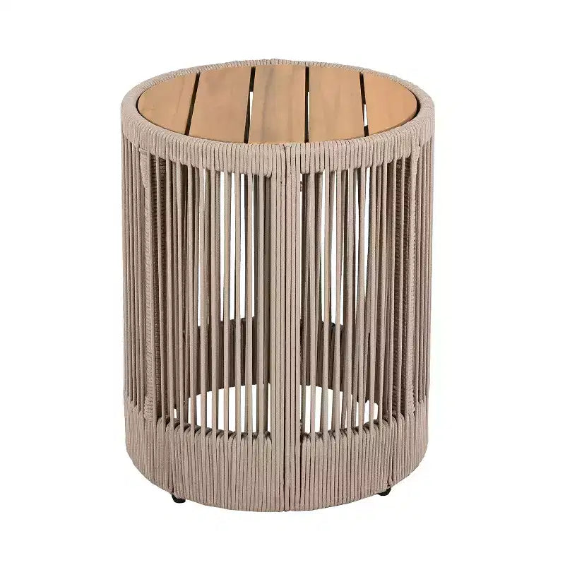 Christopher Knight Home Lariya 2 Piece Outdoor Acacia Wood and Rope Chaise Lounge Chat Set with Cushions and Side Table