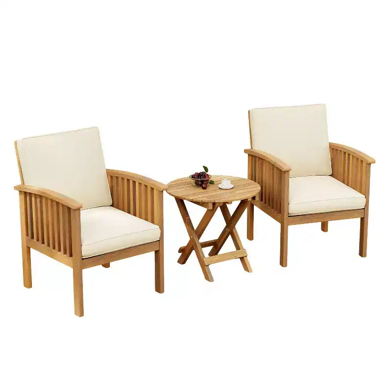 Ensemble de sièges 3 pièces en bois d'acacia Atlas Christopher Knight Home avec table d'appoint pliable