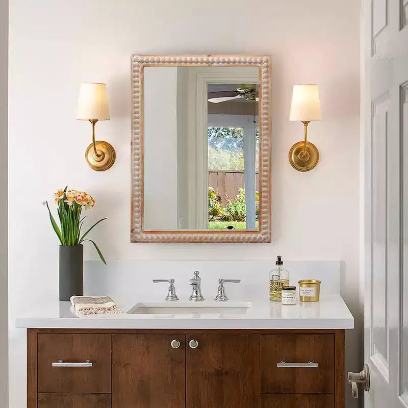 Specchio da 30" con cornice in legno decorata, Specchio rettangolare da parete per bagno, toeletta, soggiorno, camera da letto