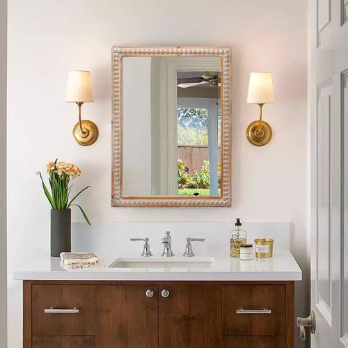 Specchio da 30" con cornice in legno decorata, Specchio rettangolare da parete per bagno, toeletta, soggiorno, camera da letto