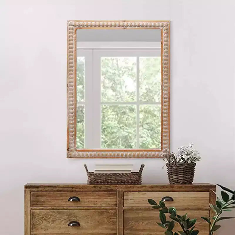Specchio da 30" con cornice in legno decorata, Specchio rettangolare da parete per bagno, toeletta, soggiorno, camera da letto
