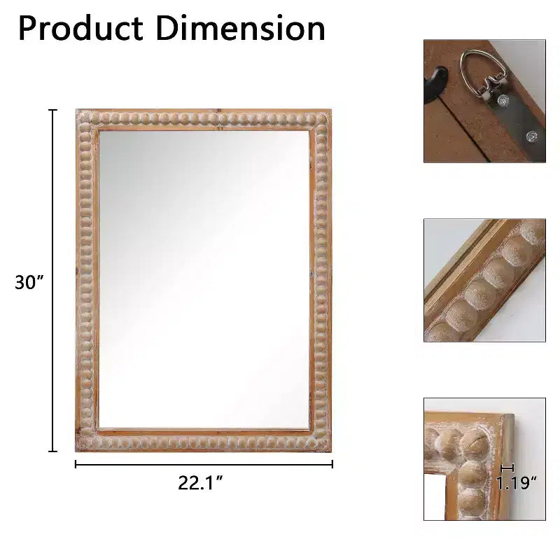 Specchio da 30" con cornice in legno decorata, Specchio rettangolare da parete per bagno, toeletta, soggiorno, camera da letto