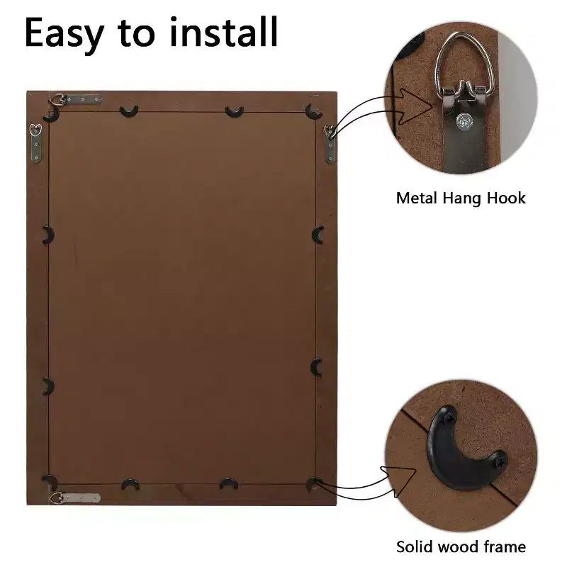Specchio da 30" con cornice in legno decorata, Specchio rettangolare da parete per bagno, toeletta, soggiorno, camera da letto