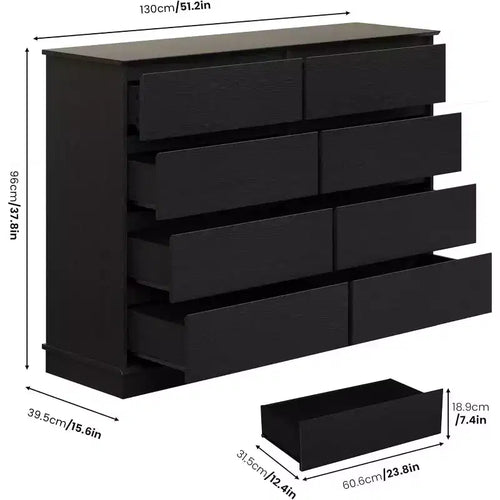 Comò a 8 cassetti per camera da letto, cassettiera con cassetti profondi, cassettiera orizzontale in legno per soggiorno, corridoio, camera dei bambini