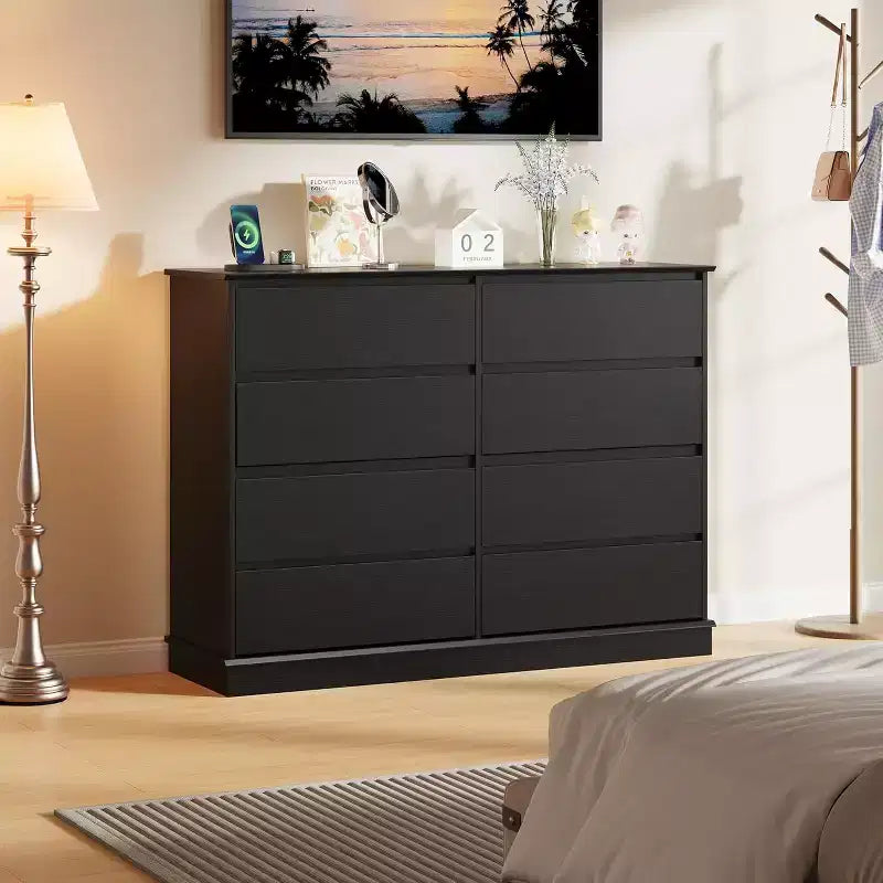 Comò a 8 cassetti per camera da letto, cassettiera con cassetti profondi, cassettiera orizzontale in legno per soggiorno, corridoio, camera dei bambini