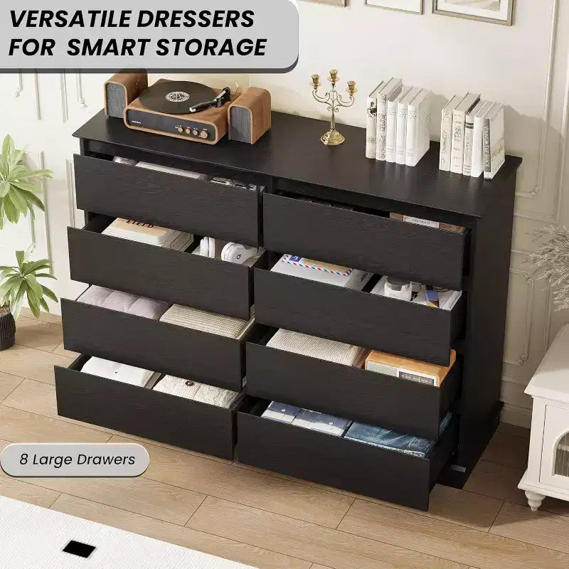 Comò a 8 cassetti per camera da letto, cassettiera con cassetti profondi, cassettiera orizzontale in legno per soggiorno, corridoio, camera dei bambini