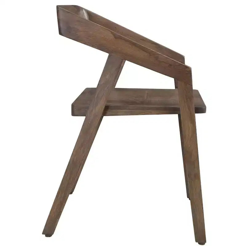 Sedia da pranzo con braccioli in legno massello marrone scuro con schienale aperto