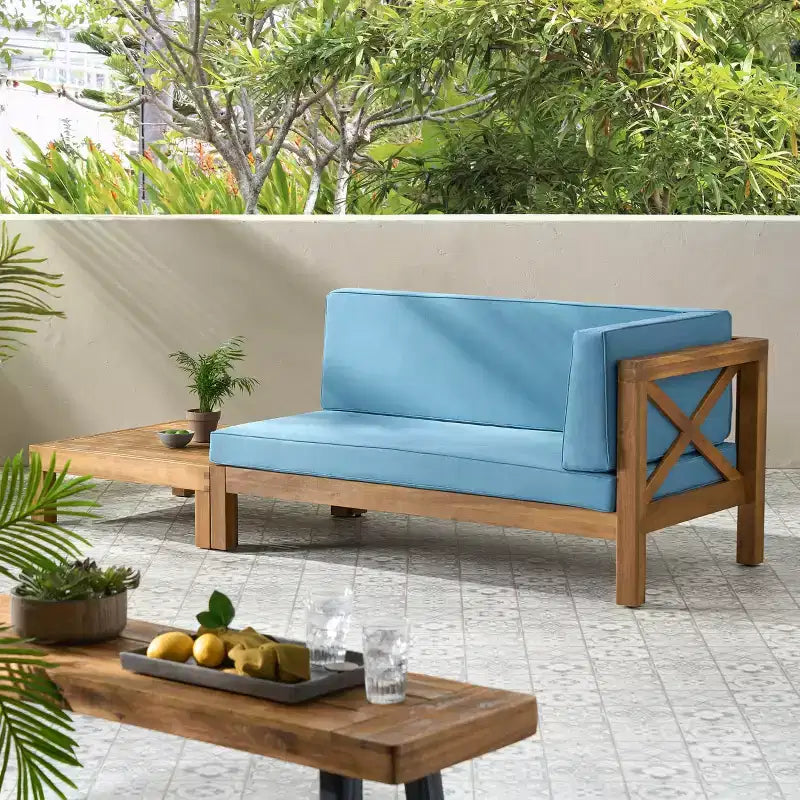 Christopher Knight Home Brava Ensemble causeuse bras droit en bois d'acacia d'extérieur et table basse avec coussin