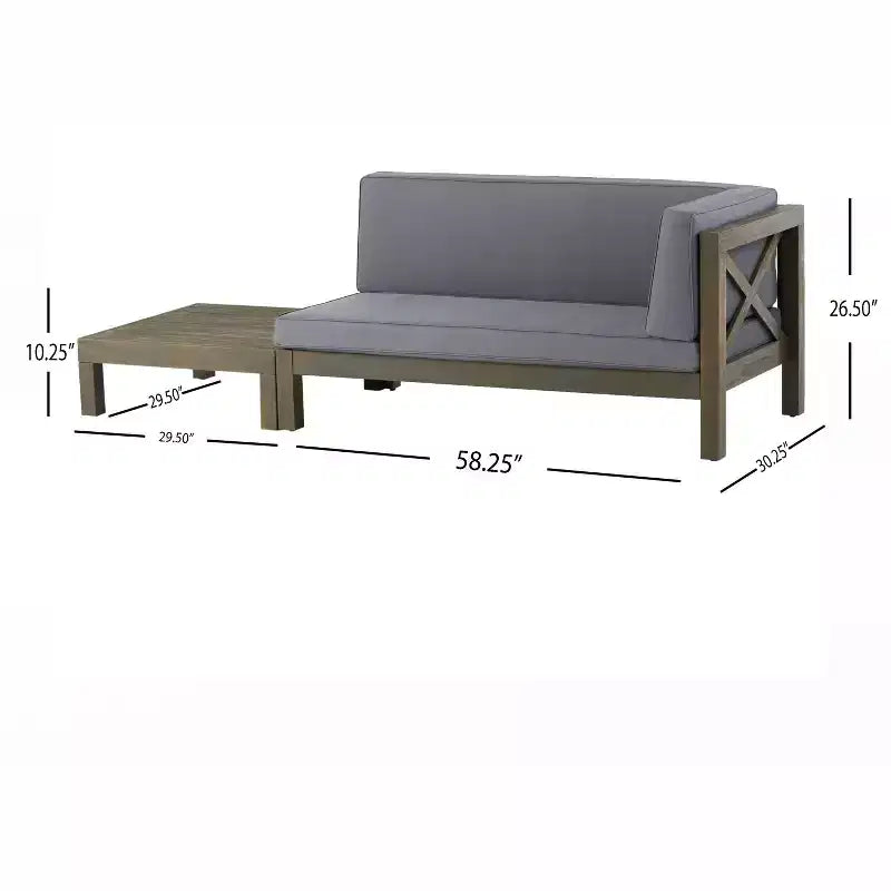 Christopher Knight Home Brava Ensemble causeuse bras droit en bois d'acacia d'extérieur et table basse avec coussin