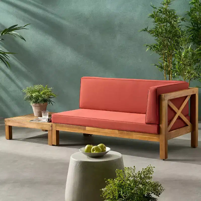 Christopher Knight Home Brava Ensemble causeuse bras droit en bois d'acacia d'extérieur et table basse avec coussin