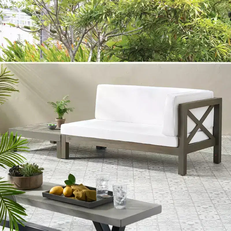 Christopher Knight Home Brava Ensemble causeuse bras droit en bois d'acacia d'extérieur et table basse avec coussin