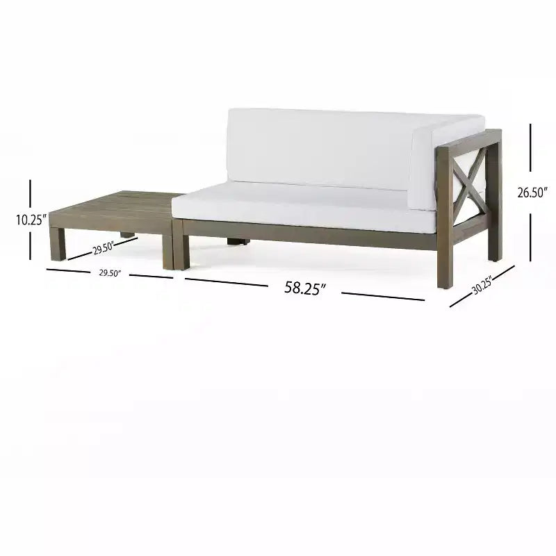 Christopher Knight Home Brava Ensemble causeuse bras droit en bois d'acacia d'extérieur et table basse avec coussin