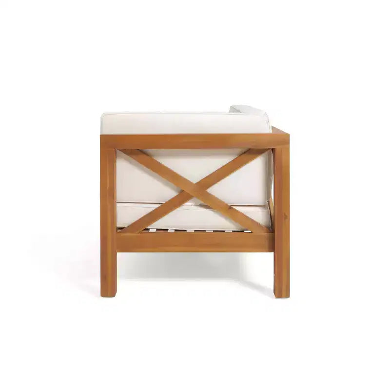 Christopher Knight Home Brava Ensemble causeuse bras droit en bois d'acacia d'extérieur et table basse avec coussin