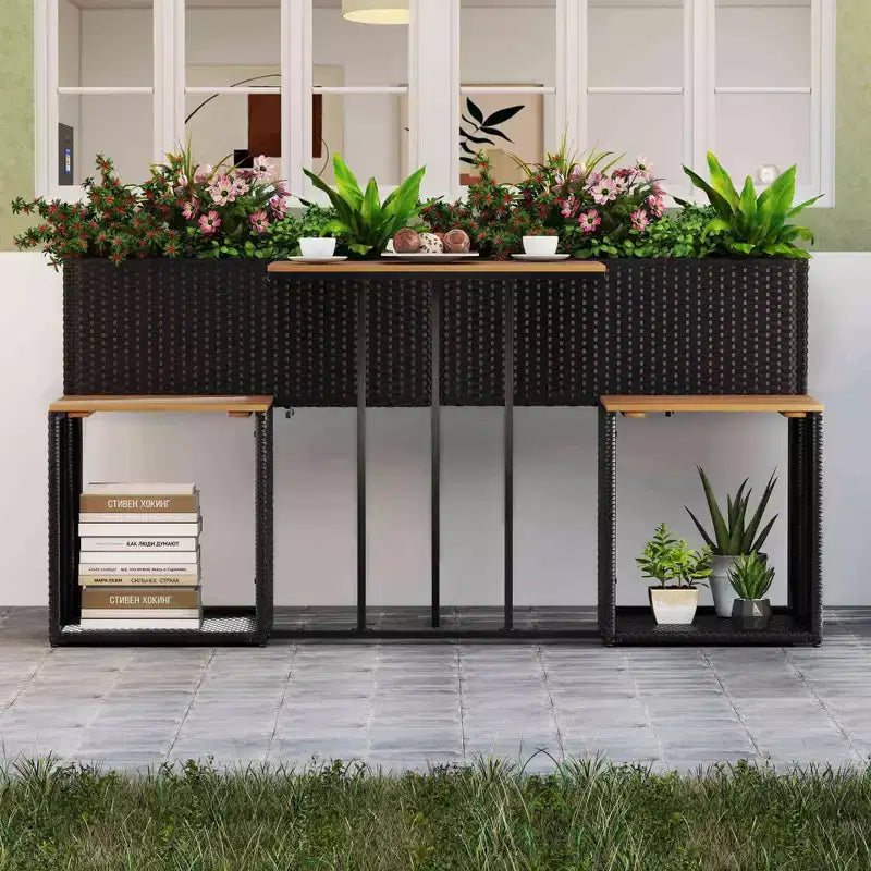 Costway Patio Furniture Set with Raised Garden Bed Built-in Chairs and Storage Space