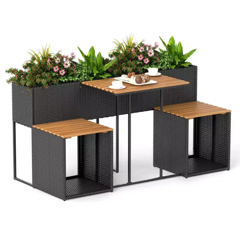 Ensemble de meubles de patio Costway avec jardinière surélevée, chaises intégrées et espace de rangement