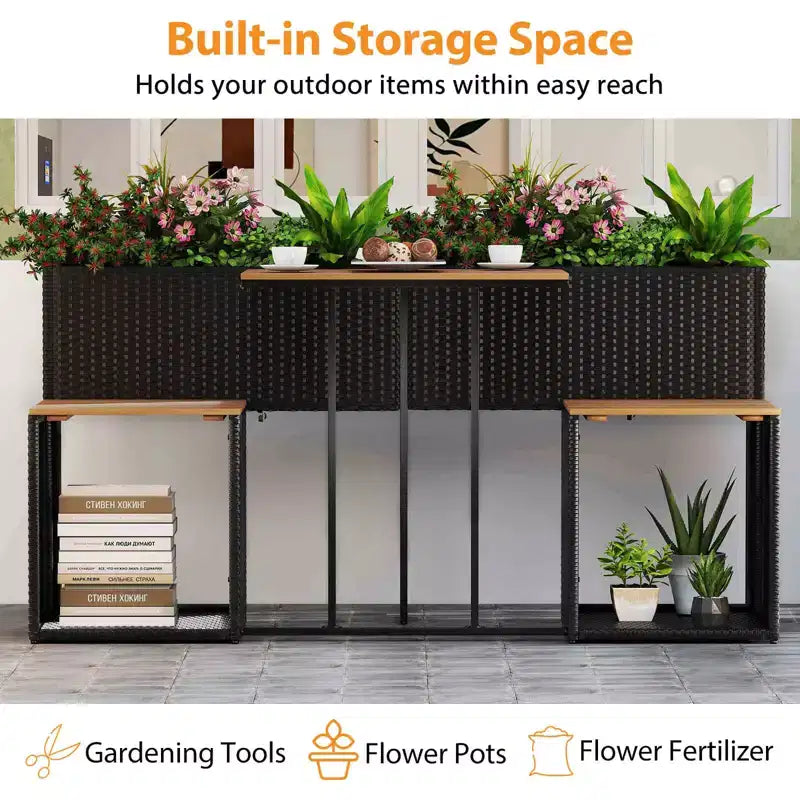 Ensemble de meubles de patio Costway avec jardinière surélevée, chaises intégrées et espace de rangement