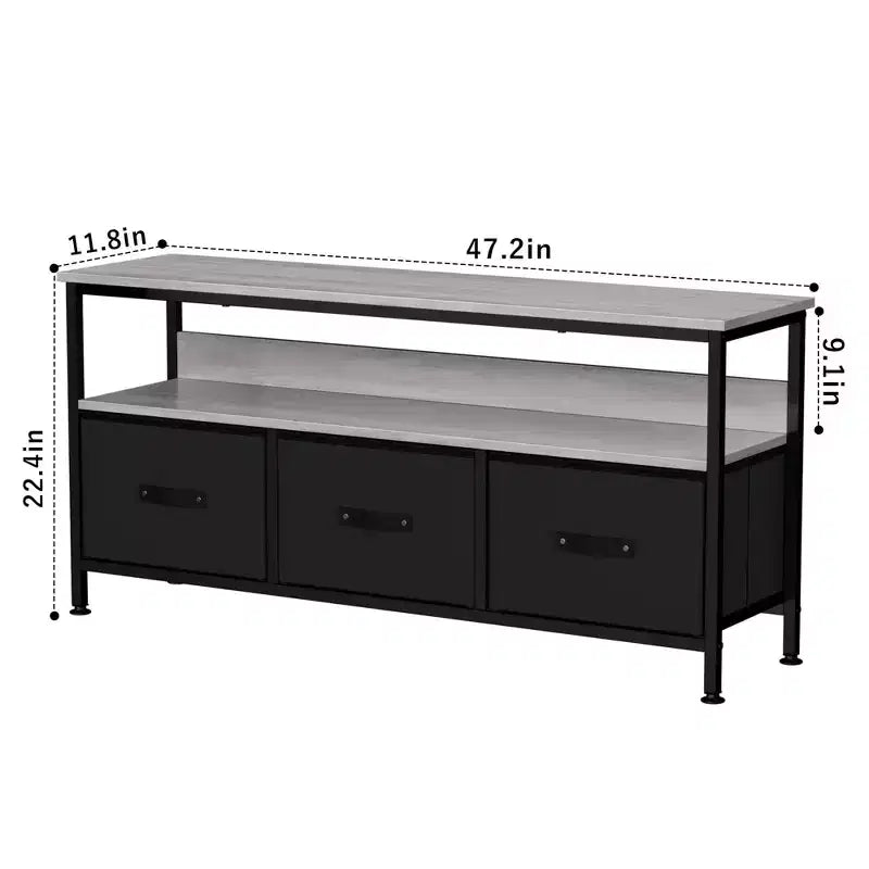 Mobile TV da 55 pollici per soggiorno, mobile TV con 3 cassetti, centro di intrattenimento compatto con soluzioni di archiviazione