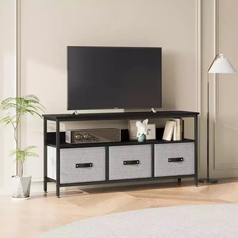 Mobile TV da 55 pollici per soggiorno, mobile TV con 3 cassetti, centro di intrattenimento compatto con soluzioni di archiviazione