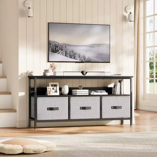 55 Inch TV Stand for Living Room, TV Stand with 3 Drawers, Compact Entertainment Center with Storage Solutions