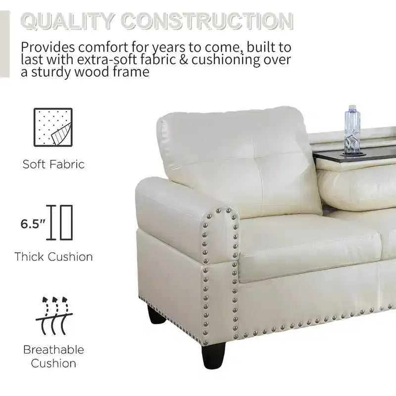 3-Piece L-Shaped Combination Sofa Set, Ginger Semi Pu Synthetic Leather Sofa