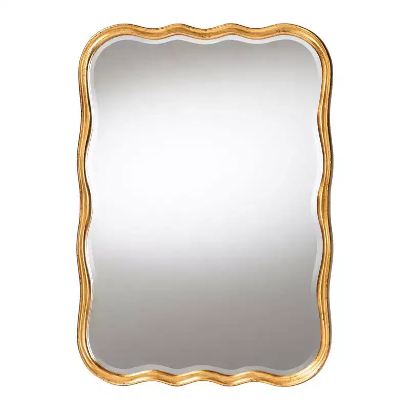 Specchio da Parete Accento in Legno con Bordo Scalloped Finitura Oro Anticato