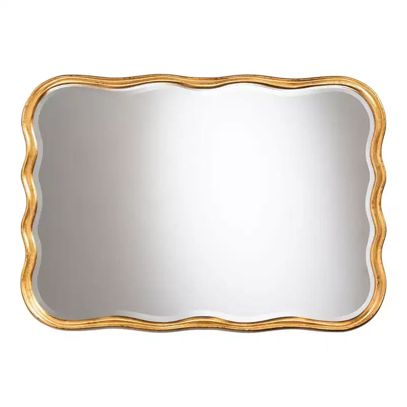 Specchio da Parete Accento in Legno con Bordo Scalloped Finitura Oro Anticato