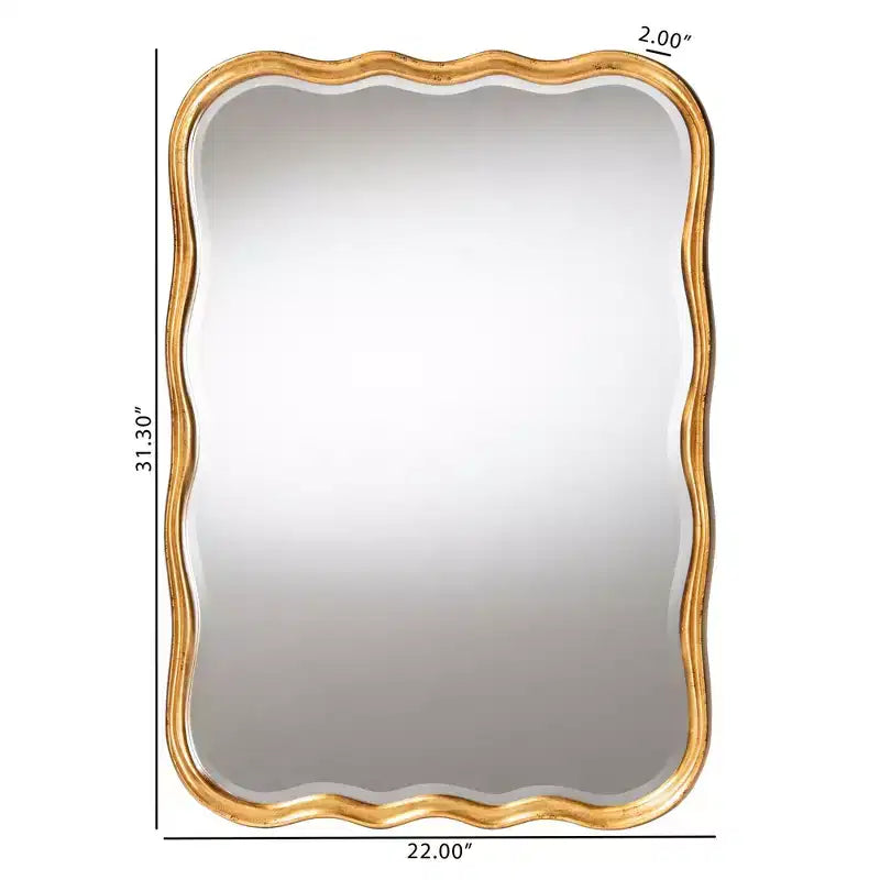 Specchio da Parete Accento in Legno con Bordo Scalloped Finitura Oro Anticato