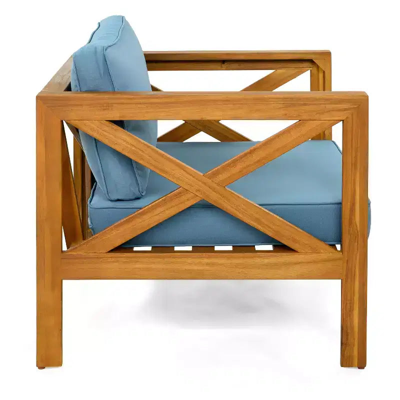 Christopher Knight Home Kairos Transitional 3 Piece Patio Acacia Wood Club Chairs with Round Accent Table