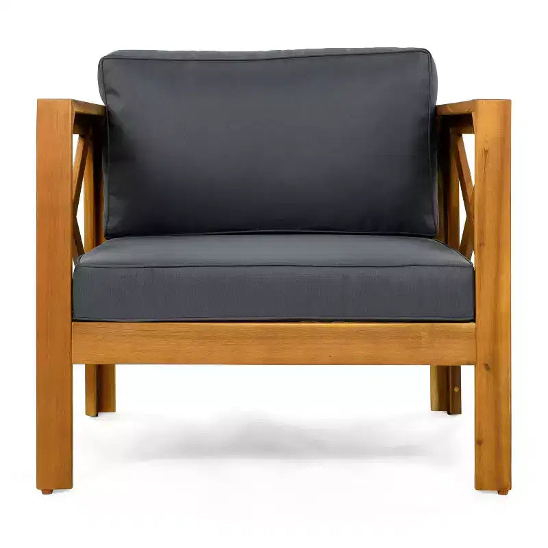 Christopher Knight Home Kairos Transitional 3 Piece Patio Acacia Wood Club Chairs with Round Accent Table