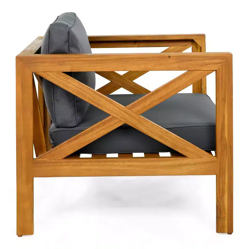 Christopher Knight Home Kairos Transitional 3 Piece Patio Acacia Wood Club Chairs with Round Accent Table