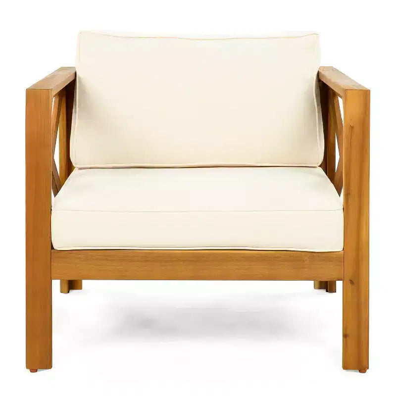 Christopher Knight Home Kairos Transitional 3 Piece Patio Acacia Wood Club Chairs with Round Accent Table